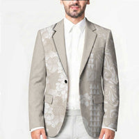 Suede Beige Hawaii Anthurium Plumeria Lei Blazer LT9 - Polynesian Pride