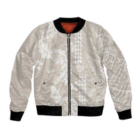 Suede Beige Hawaii Anthurium Plumeria Lei Bomber Jacket LT9 Unisex Beige - Polynesian Pride