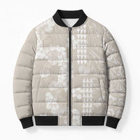 Suede Beige Hawaii Anthurium Plumeria Lei Bomber Puffer Jacket LT9 Unisex Beige - Polynesian Pride