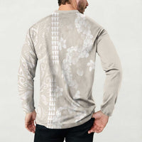 Suede Beige Hawaii Anthurium Plumeria Lei Button Sweatshirt LT9 - Polynesian Pride