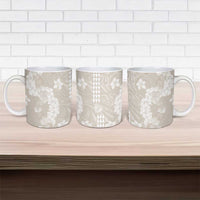 Suede Beige Hawaii Anthurium Plumeria Lei Ceramic Mug LT9 - Polynesian Pride