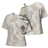 Suede Beige Hawaii Anthurium Plumeria Lei Cross Shoulder Shirt LT9 - Polynesian Pride