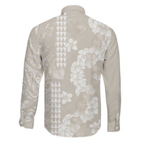 Suede Beige Hawaii Anthurium Plumeria Lei Family Matching Long Sleeve Bodycon Dress and Hawaiian Shirt