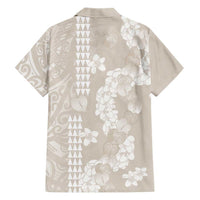 Suede Beige Hawaii Anthurium Plumeria Lei Family Matching Mermaid Dress and Hawaiian Shirt