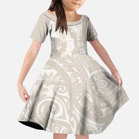 Suede Beige Hawaii Anthurium Plumeria Lei Family Matching Short Sleeve Bodycon Dress and Hawaiian Shirt
