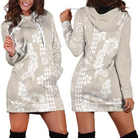 Suede Beige Hawaii Anthurium Plumeria Lei Hoodie Dress LT9 - Polynesian Pride