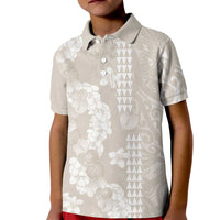 Suede Beige Hawaii Anthurium Plumeria Lei Kid Polo Shirt LT9 Kid Beige - Polynesian Pride