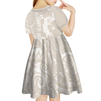 Suede Beige Hawaii Anthurium Plumeria Lei Kid Short Sleeve Dress LT9 - Polynesian Pride