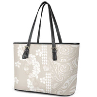 Suede Beige Hawaii Anthurium Plumeria Lei Leather Tote Bag LT9 - Polynesian Pride