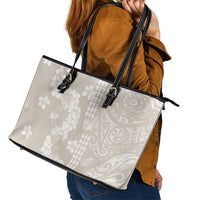 Suede Beige Hawaii Anthurium Plumeria Lei Leather Tote Bag LT9 - Polynesian Pride