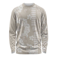Suede Beige Hawaii Anthurium Plumeria Lei Long Sleeve Shirt LT9 Unisex Beige - Polynesian Pride