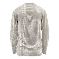 Suede Beige Hawaii Anthurium Plumeria Lei Long Sleeve Shirt LT9 - Polynesian Pride