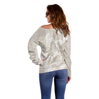 Suede Beige Hawaii Anthurium Plumeria Lei Off Shoulder Sweater LT9 - Polynesian Pride