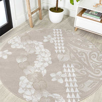 Suede Beige Hawaii Anthurium Plumeria Lei Round Carpet LT9 Beige - Polynesian Pride