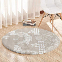 Suede Beige Hawaii Anthurium Plumeria Lei Round Carpet LT9 - Polynesian Pride