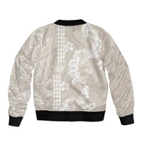 Suede Beige Hawaii Anthurium Plumeria Lei Sleeve Zip Bomber Jacket LT9 - Polynesian Pride