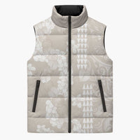 Suede Beige Hawaii Anthurium Plumeria Lei Sleeveless Puffer Jacket LT9 Unisex Beige - Polynesian Pride