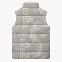 Suede Beige Hawaii Anthurium Plumeria Lei Sleeveless Puffer Jacket LT9 - Polynesian Pride