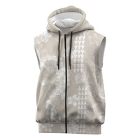 Suede Beige Hawaii Anthurium Plumeria Lei Sleeveless Zip Hoodie LT9 Beige - Polynesian Pride