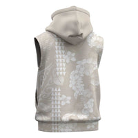 Suede Beige Hawaii Anthurium Plumeria Lei Sleeveless Zip Hoodie LT9 - Polynesian Pride