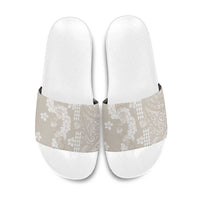 Suede Beige Hawaii Anthurium Plumeria Lei Slide Sandals LT9 Beige - Polynesian Pride