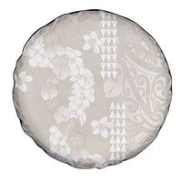 Suede Beige Hawaii Anthurium Plumeria Lei Spare Tire Cover LT9 - Polynesian Pride