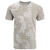 Suede Beige Hawaii Anthurium Plumeria Lei T Shirt LT9 Beige - Polynesian Pride