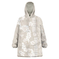 Suede Beige Hawaii Anthurium Plumeria Lei Wearable Blanket Hoodie LT9 One Size Beige - Polynesian Pride