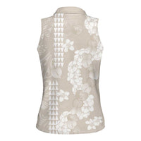 Suede Beige Hawaii Anthurium Plumeria Lei Women Sleeveless Polo Shirt LT9 - Polynesian Pride