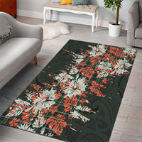 Hawaii Tartan With Hibiscus Area Rug Polynesian Pattern Vintage