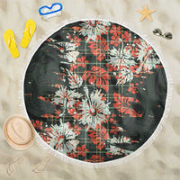 Hawaii Tartan With Hibiscus Beach Blanket Polynesian Pattern Vintage LT9 One Size 150cm Dark Green - Polynesian Pride