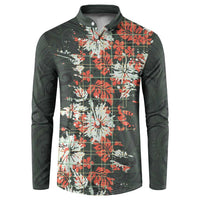 Hawaii Tartan With Hibiscus Button Sweatshirt Polynesian Pattern Vintage LT9 Dark Green - Polynesian Pride