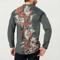 Hawaii Tartan With Hibiscus Button Sweatshirt Polynesian Pattern Vintage LT9 - Polynesian Pride