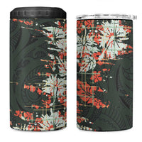 Hawaii Tartan With Hibiscus 4 in 1 Can Cooler Tumbler Polynesian Pattern Vintage