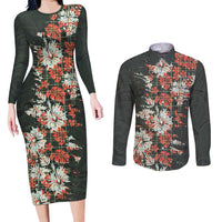 Hawaii Tartan With Hibiscus Couples Matching Long Sleeve Bodycon Dress and Long Sleeve Button Shirt Polynesian Pattern Vintage LT9 Dark Green - Polynesian Pride