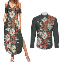 Hawaii Tartan With Hibiscus Couples Matching Summer Maxi Dress and Long Sleeve Button Shirt Polynesian Pattern Vintage LT9 Dark Green - Polynesian Pride