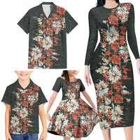 Hawaii Tartan With Hibiscus Family Matching Long Sleeve Bodycon Dress and Hawaiian Shirt Polynesian Pattern Vintage