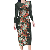 Hawaii Tartan With Hibiscus Family Matching Long Sleeve Bodycon Dress and Hawaiian Shirt Polynesian Pattern Vintage