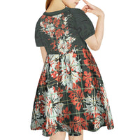Hawaii Tartan With Hibiscus Kid Short Sleeve Dress Polynesian Pattern Vintage LT9 - Polynesian Pride