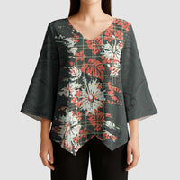 Hawaii Tartan With Hibiscus Kimono Sleeve Blouse Polynesian Pattern Vintage LT9 - Polynesian Pride