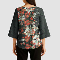 Hawaii Tartan With Hibiscus Kimono Sleeve Blouse Polynesian Pattern Vintage LT9 - Polynesian Pride