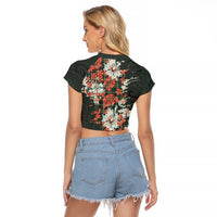 Hawaii Tartan With Hibiscus Raglan Cropped T Shirt Polynesian Pattern Vintage LT9 - Polynesian Pride