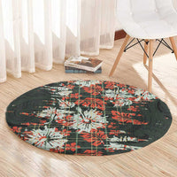 Hawaii Tartan With Hibiscus Round Carpet Polynesian Pattern Vintage LT9 - Polynesian Pride