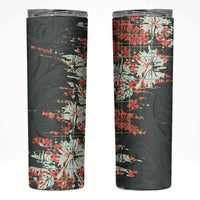 Hawaii Tartan With Hibiscus Skinny Tumbler Polynesian Pattern Vintage LT9 Dark Green - Polynesian Pride