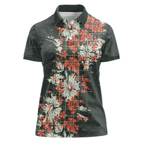 Hawaii Tartan With Hibiscus Women Polo Shirt Polynesian Pattern Vintage LT9 Female Dark Green - Polynesian Pride