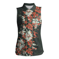 Hawaii Tartan With Hibiscus Women Sleeveless Polo Shirt Polynesian Pattern Vintage LT9 Female Dark Green - Polynesian Pride