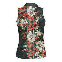 Hawaii Tartan With Hibiscus Women Sleeveless Polo Shirt Polynesian Pattern Vintage LT9 - Polynesian Pride