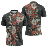 Hawaii Tartan With Hibiscus Zipper Polo Shirt Polynesian Pattern Vintage LT9 - Polynesian Pride