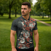 Hawaii Tartan With Hibiscus Zipper Polo Shirt Polynesian Pattern Vintage LT9 - Polynesian Pride