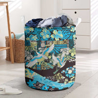 Japanese Hawaiian Crane Laundry Basket Blue Tapa Patchwork Pattern LT9 Blue - Polynesian Pride